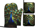 Peacock Pattern Oven Gloves and Hot Pads Set by Unknown