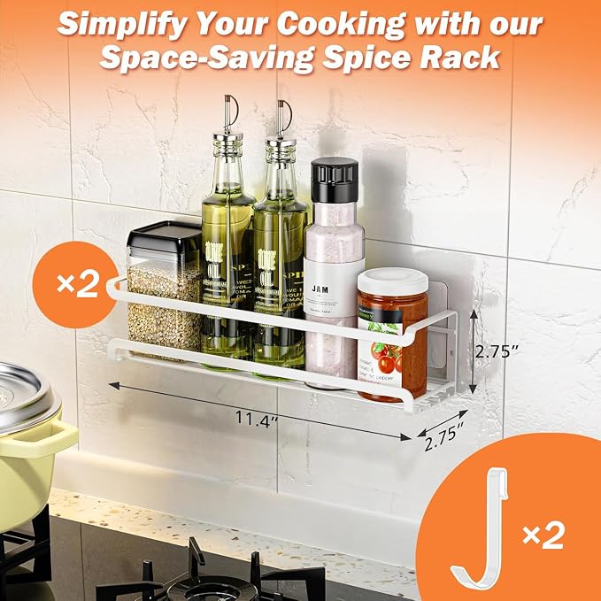 Bunoxea Spice Rack wall mounted 2 Pack, Space-Saving Spice Organizer - Image 2