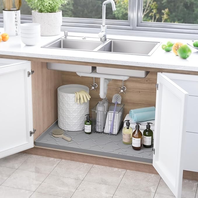 SIKADEER 40" x 22" Under Sink Mat Waterproof, Silicone Mat Kitchen Drawer Shelf - Image 2