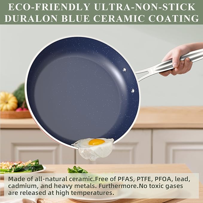 Nuwave Healthy Duralon Blue Ceramic Nonstick Cookware Set, Diamond Infused - Image 6