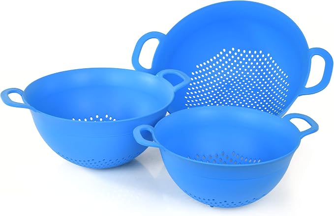 Mintra Home Plastic Strainer Colanders Set: 3, 3.5 and 5 Quart Double Strong by Mintra