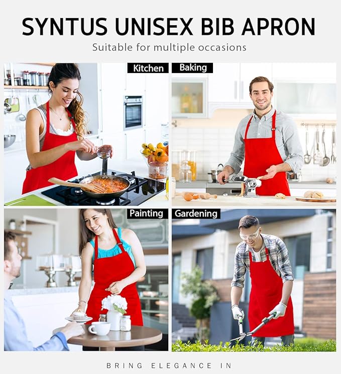 Syntus 12 Pack Bib Apron, Unisex Aprons Adjustable Waterdrop Resistant - Image 7