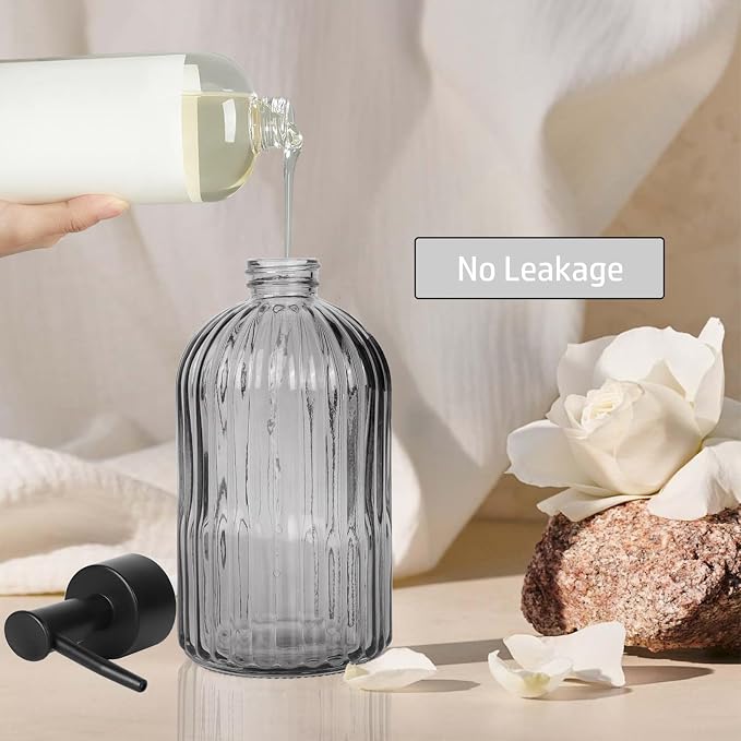 14Oz Black Pump Glass Soap Dispenser, - Image 6