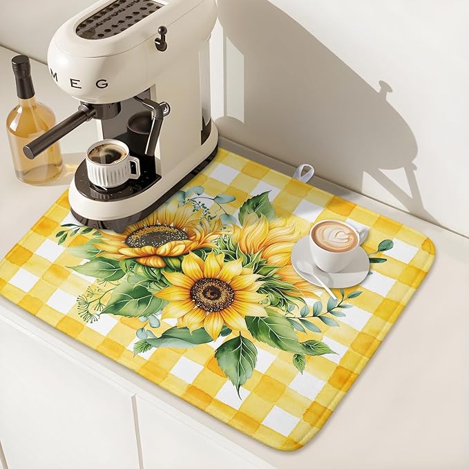 Spring Summer Dish Drying Mat 16x18 Inch Absorbent Reversible Sunflower Drying - Image 7