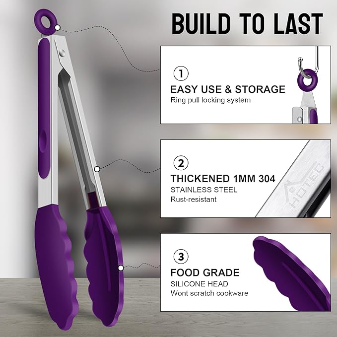 HOTEC Premium Stainless Steel Locking Kitchen Tongs - Image 4