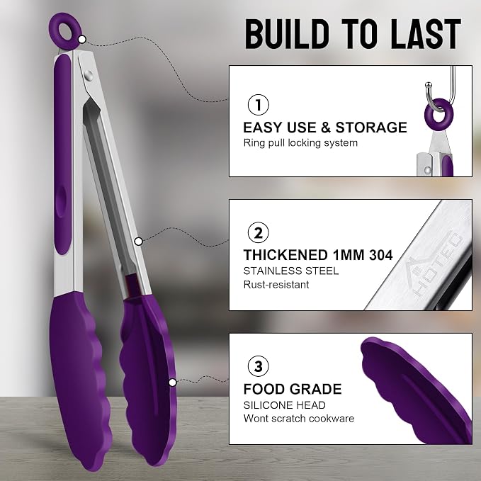 HOTEC Premium Stainless Steel Locking Kitchen Tongs - Image 5