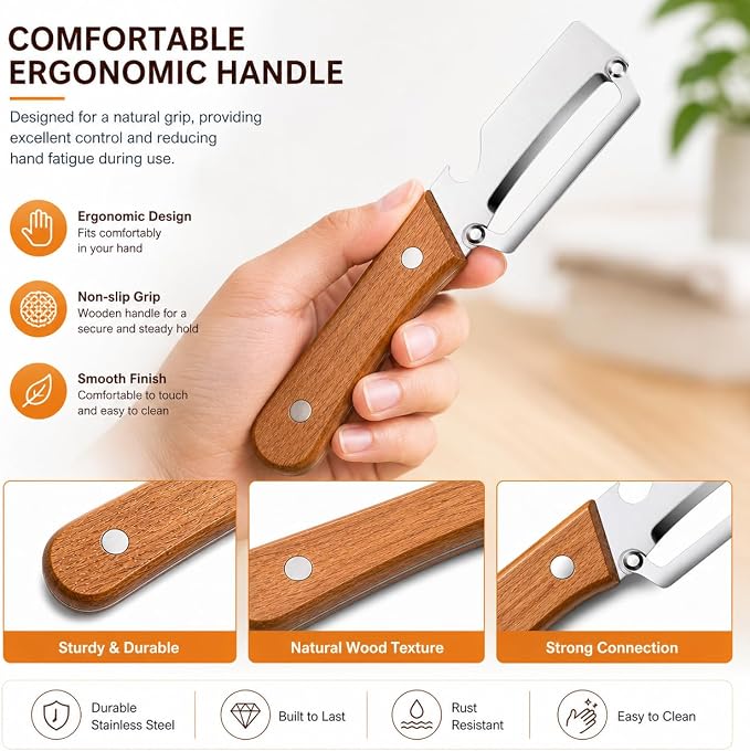 Peelers For Kitchen, with Wooden Handle and Bottle Opener, For Vegetables or - Image 4