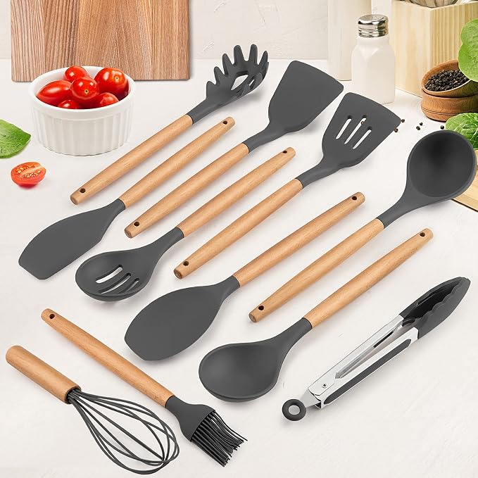 Kitchen Utensils Set of 12, E-far Silicone Cooking Utensils - Image 2