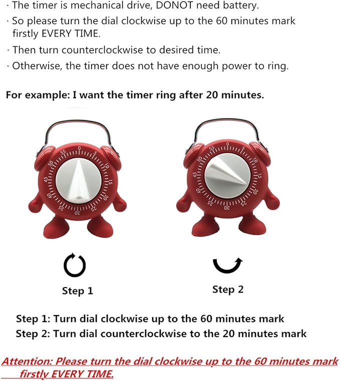 Kitchen Timer, 60 Minutes Countdown Cooking Teaching Egg Potty Training Wind Up - Image 6