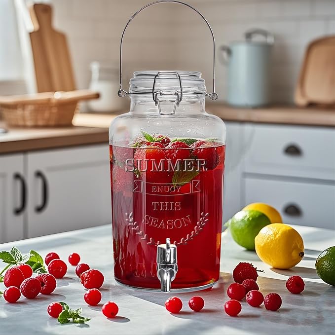 Glass Beverage Dispenser with Airtight Lid and Handle, 0.8 Gallon Drink - Image 5