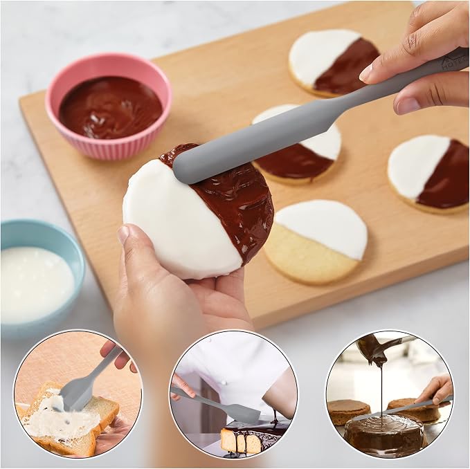 HOTEC 600℉ Heat Resistant BPA-Free Silicone Rubber Spatula Set, Kitchen Cooking - Image 4
