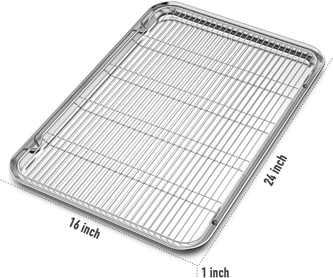 Large Set Baking Sheet and Cooling Rack Set, Bastwe 24L x 16W x 1H inch - Image 3