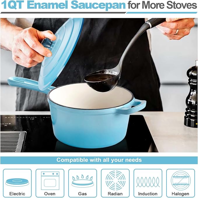 HaSteeL 1 QT Cast Iron Enamel Saucepan - Image 3