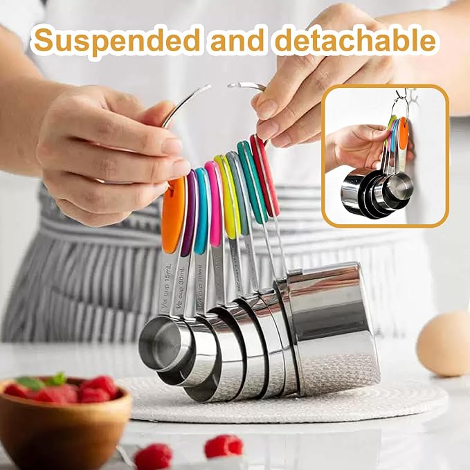 Stainless steel measuring cup set, consisting of 8 cups, suitable - Image 3