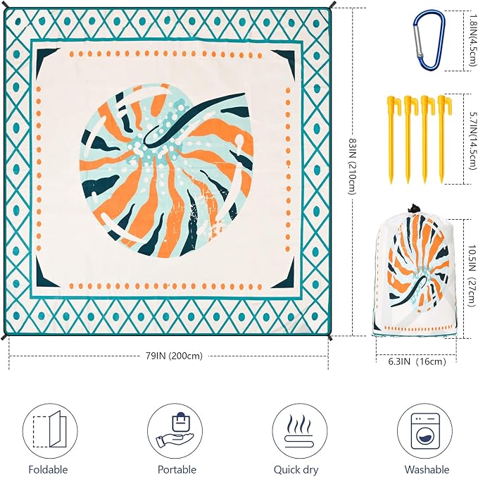 HIHOHO Beach Blanket Waterproof Sandproof Extra Large Beach Mat 79" X - Image 2
