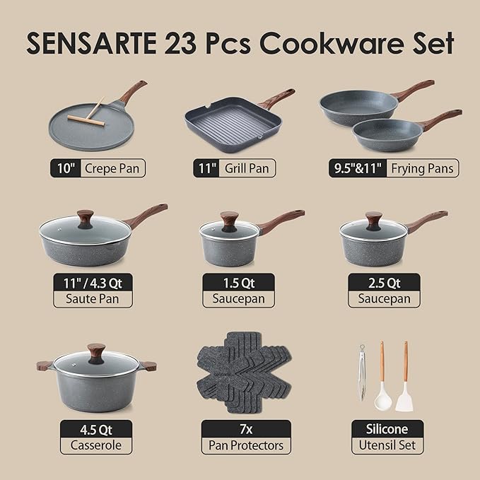 SENSARTE Nonstick Granite Cookware Set, PFOA & PFOS Free, Healthy Non Stick - Image 2