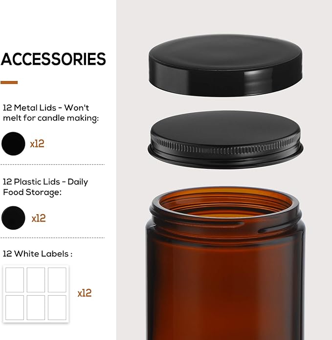 12 Pack, 8 OZ Dark Amber Candle Jars - Image 3