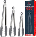 Kitchen Tongs with Silicone Tips Set of 3 Heat Resistant Tongs by CulinaryCouture