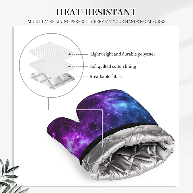 Cool Blue Purple Galaxy Oven Mitts and Pot Holders Sets of 4, Heat Resistant - Image 3