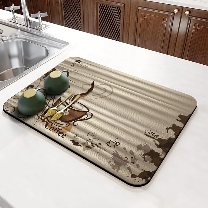 Fun Coffee Mat, Absorbent Hide Stain Anti-Slip Coffee Bar Accessories, Dish - Image 4