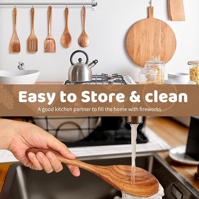 5 PCs Teak Wooden Utensil Set - Image 6