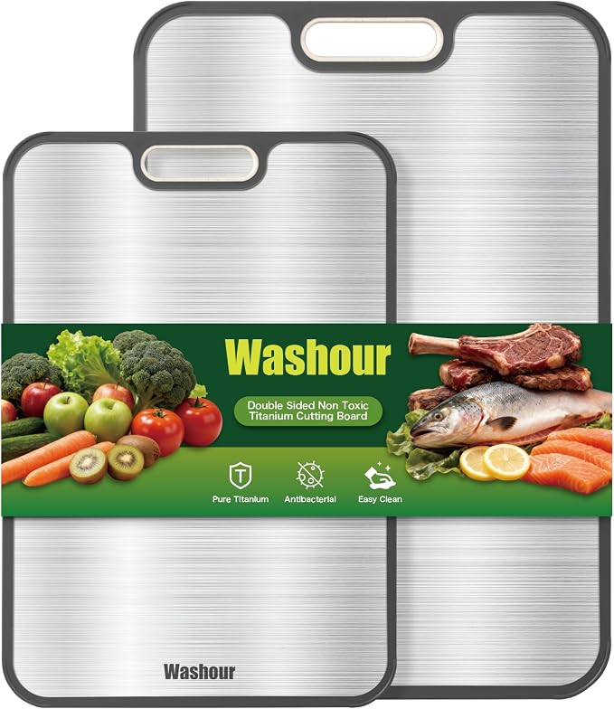 Titanium Cutting Boards for Kitchen, Non Toxic 2-in-1 Cutting Board Double Sided by Washour