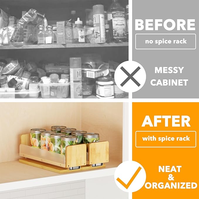 SpaceAid Bamboo Pull Out Spice Rack Organizer - Image 2