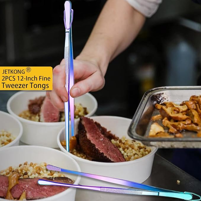 JETKONG 2 Pcs 12-Inch Culinary Tweezers Food Tweezers Kitchen Tweezer Tongs - Image 2