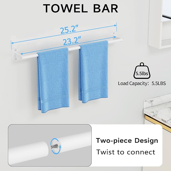 KLJKPA Bathroom Accessories Set, 4 Pieces White Bathroom Hardware Set, 24 inch - Image 2