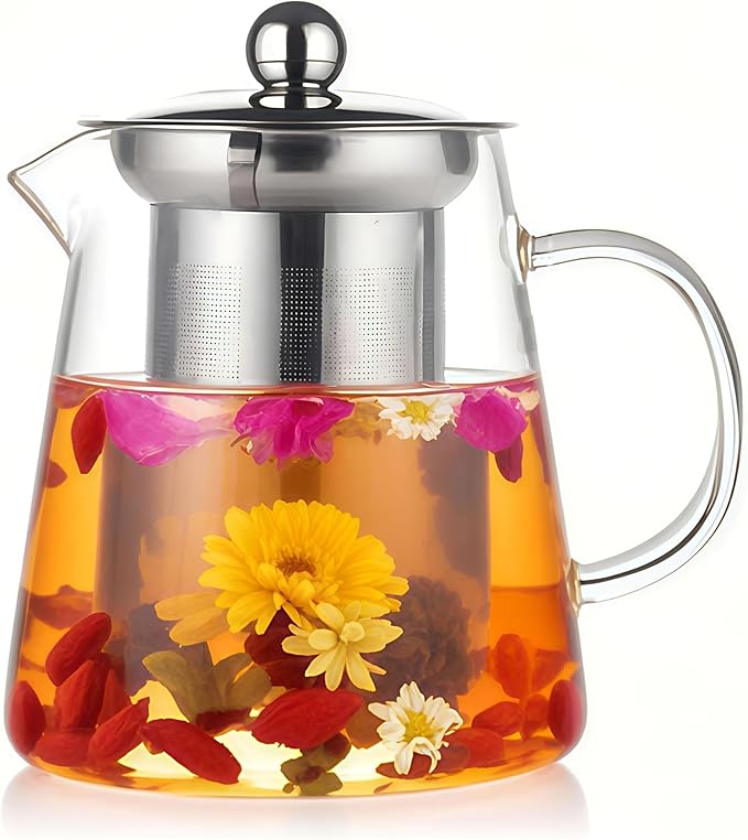 Glass Teapot with Stainless Steel Infuser, Borosilicate Tea Kettle by BanYakong
