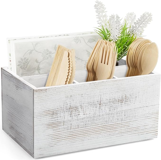 DRASTAR Silverware Caddy, Wooden Utensil Holder, Picnic Cutlery Holder by EnhanceYourDailyLife