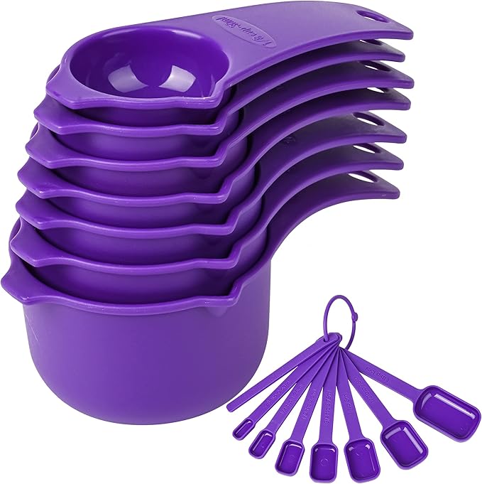 Plastic Measuring Cups and Spoons Set 15, 7 Dry&Liquid Measuring Cup Spoon Set by Kalsreui