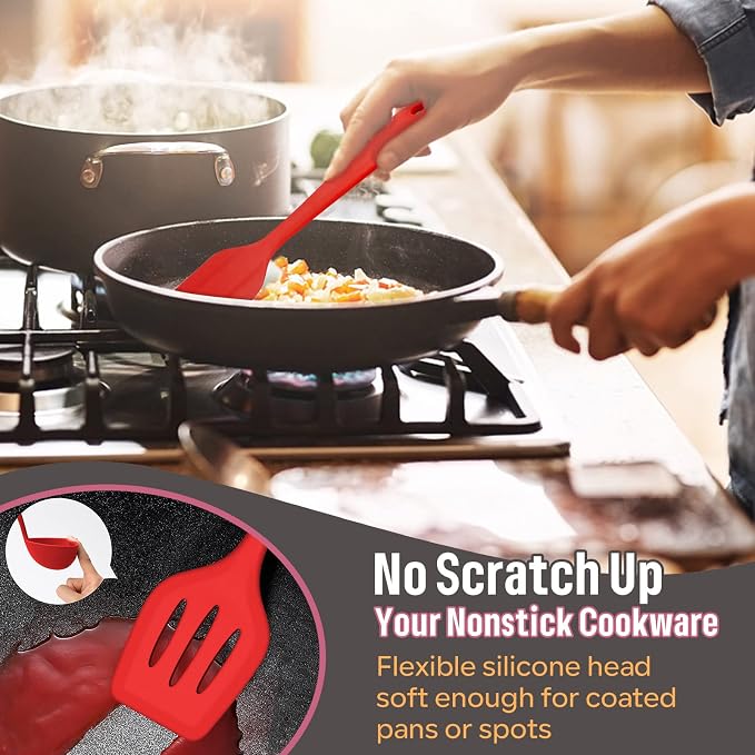 Silicone Kitchen Utensils Set, E-far 23 Pcs Red Cooking Utensils Tools - Image 7