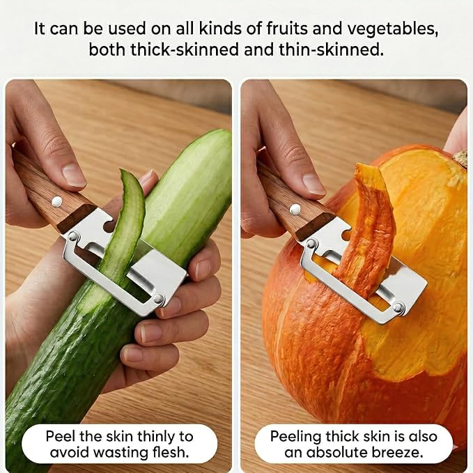 2-in-1 Vegetable Peeler with Wooden Handle, Premium Stainless Steel Peeler with - Image 5