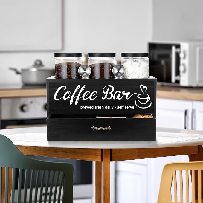 3 Pcs Coffee Canister Set with Shelf and Spoon Plastic Coffee Bean Storage - Image 4