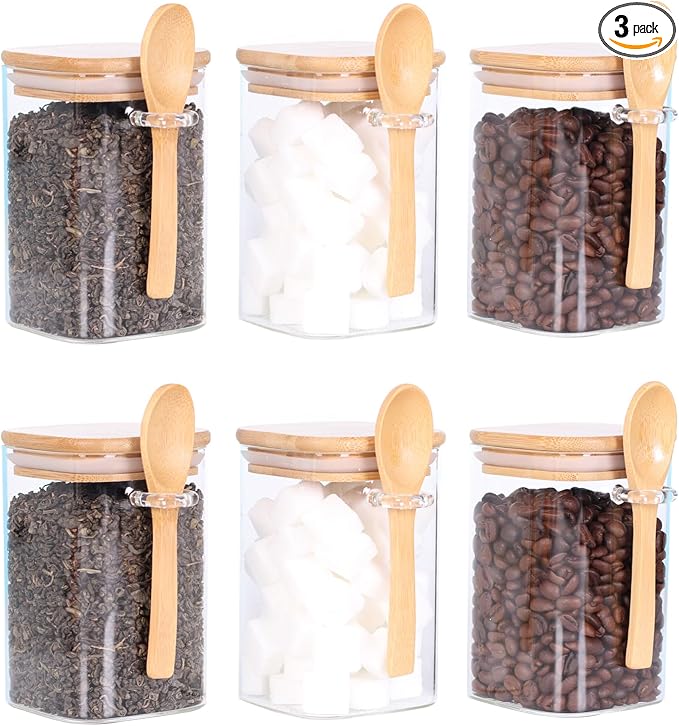 Glass Jar with Bamboo Lid and Spoon, Salt and Sugar Containers by LEAVES+AND+TREES+Y