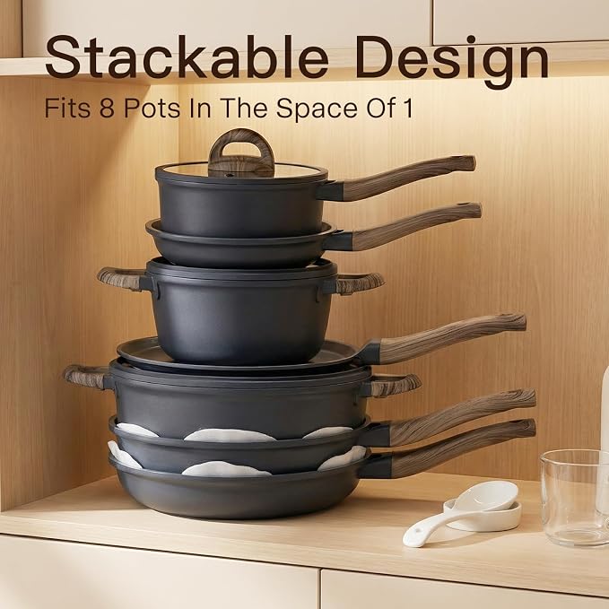 Pots and Pans Set Nonstick 22 Pcs, Ceramic cookware set Non-Toxic CoatingGray - Image 8