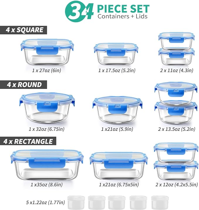 34pcs Glass Food Storage Containers - Image 2