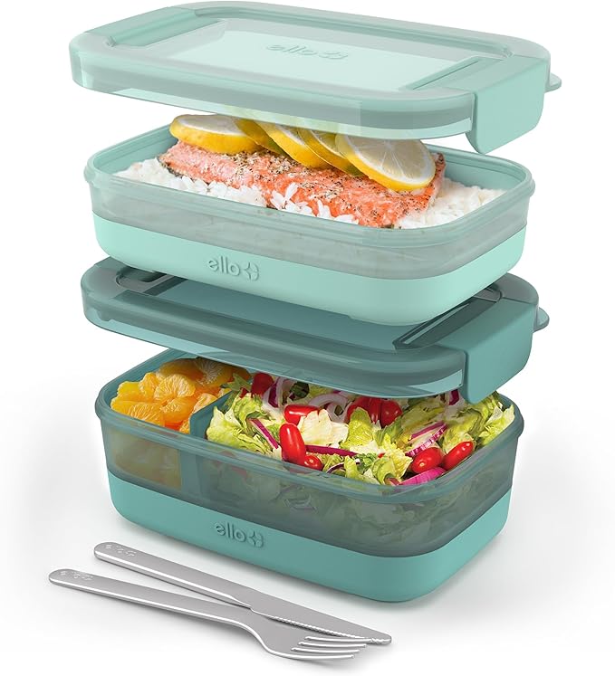 Ello 2-Pack Lunch Stack Plastic Food Storage Container Bento Box by Ello