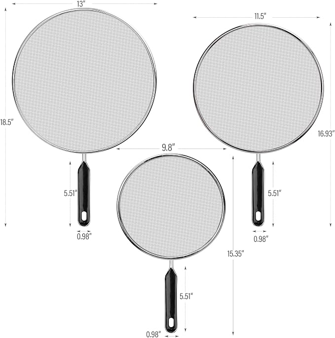 Splatter Screen for Frying Pan 13" 11.5" 9.8" Stainless Steel Fine Mesh Grease - Image 3