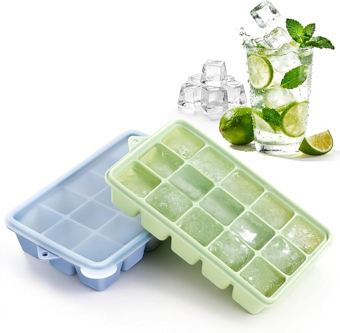 Silicone Ice Cube Trays with Lid, 2 Pack 30 Cubes, Easy Release Silicone Cube by Duesu