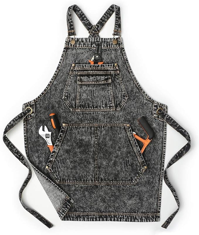 Jeanerlor - Cotton Denim Shop Black Tool Aprons - Jean Work Aprons by Jeanerlor