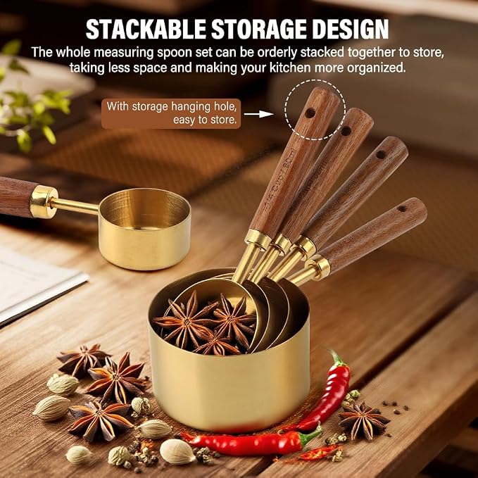 8Pcs Gold Measuring Cups and Spoons Set - Image 4