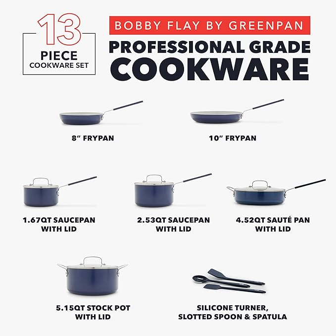 GreenPan x Bobby Flay 13 Piece Nonstick Cookware Pots and Pans Set, PFAS-Free - Image 3