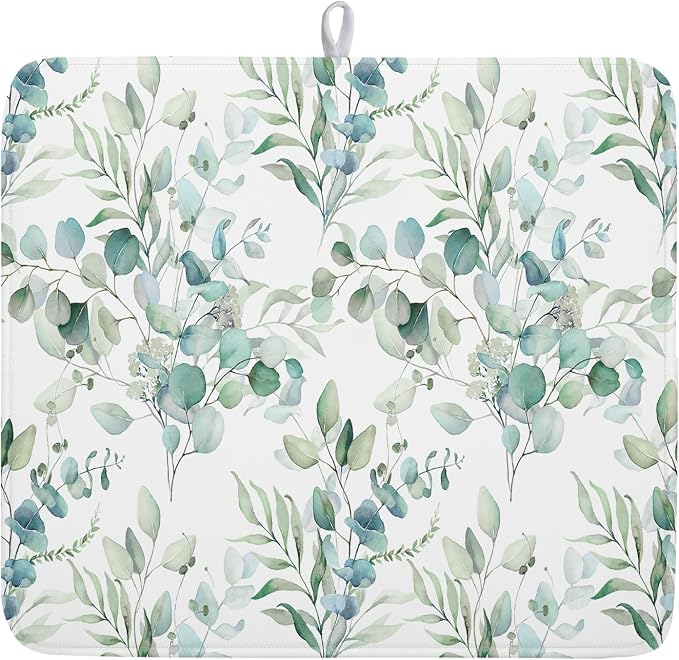 Watercolor Sage Leaves Dish Drying Mats by Kawani