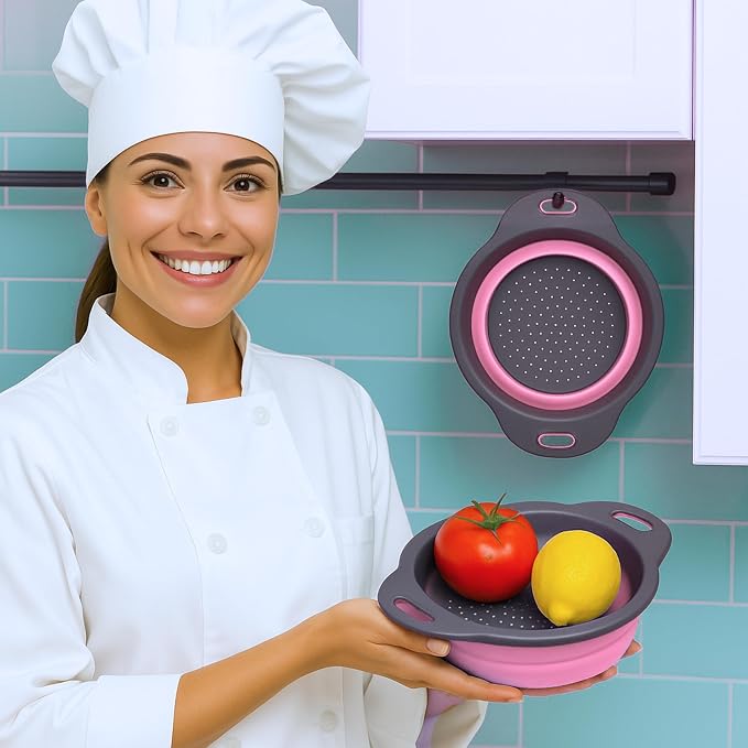Pink Round Silicone Collapsible Colander – Small Silicone Round Kitchen - Image 8