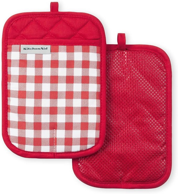 KitchenAid Gingham Pot Holder 2-Pack Set, Passion Red by KitchenAid