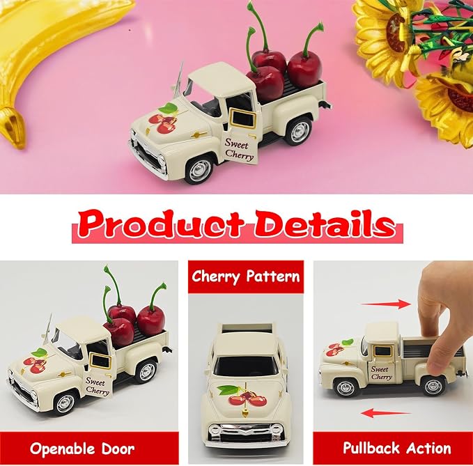 Cherry Decor – 4.9″Sweet Cherry Vintage Metal Truck - Image 4