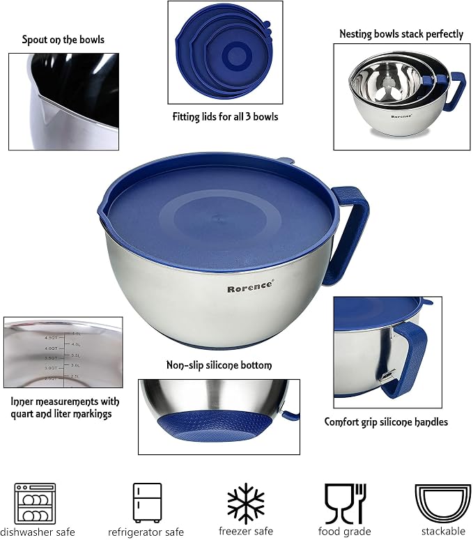 Rorence Mixing Bowls Set: Stainless Steel Non-Slip Bowls - Image 3