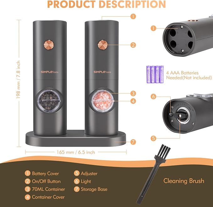 SIMPLETASTE Electric Salt and Pepper Grinder Set - Image 6